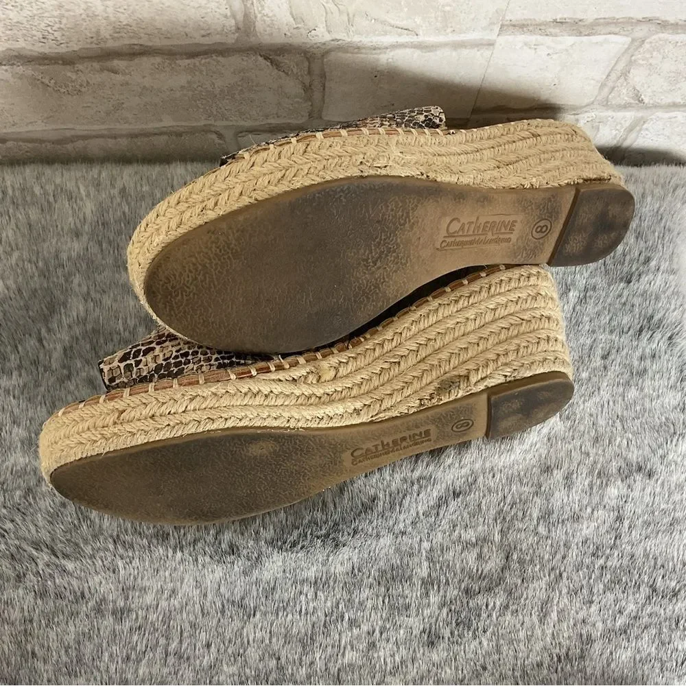Catherine Malandrino Cirkly Espadrille Snakeskin Print Wedge Sandals Size 8